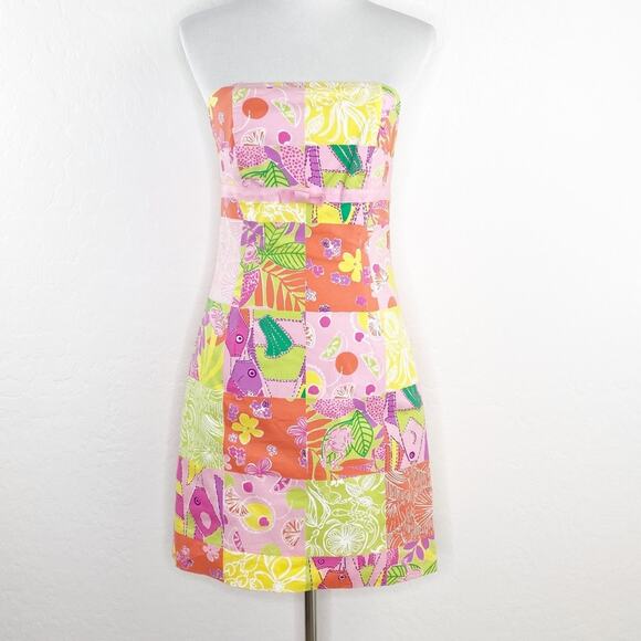 Lilly Pulitzer Dresses & Skirts - Vintage Lilly Pulitzer Chef's Blend Strapless Patchwork Kelly Dress 6